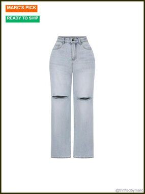 High Waisted Wide Leg Stretchy Distressed Denim Jeans